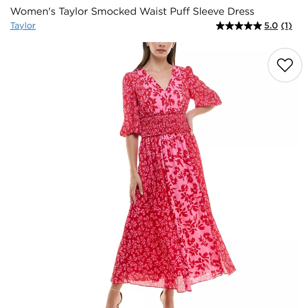 Taylor Red Floral Midi Dress with Puff Sleeves